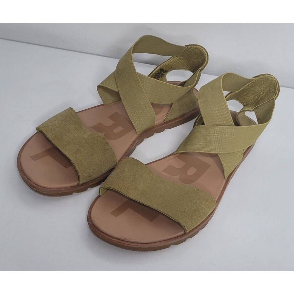 Sorel Women Ella II Sandals Sz 8 Olive Green Stretch Leather Strappy Ankle Strap